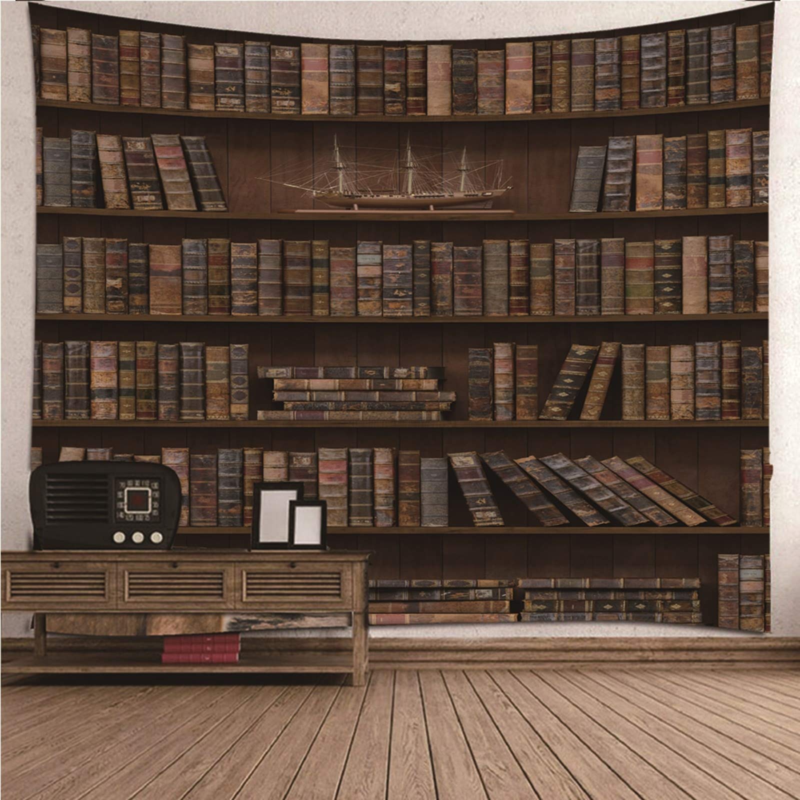 EHOMERY Japan Nature Tapestry Indie Aesthetic Brown Vintage Bookshelf Wall Hanging Blanket Living Room Bedroom Art Décor 150X150Cm