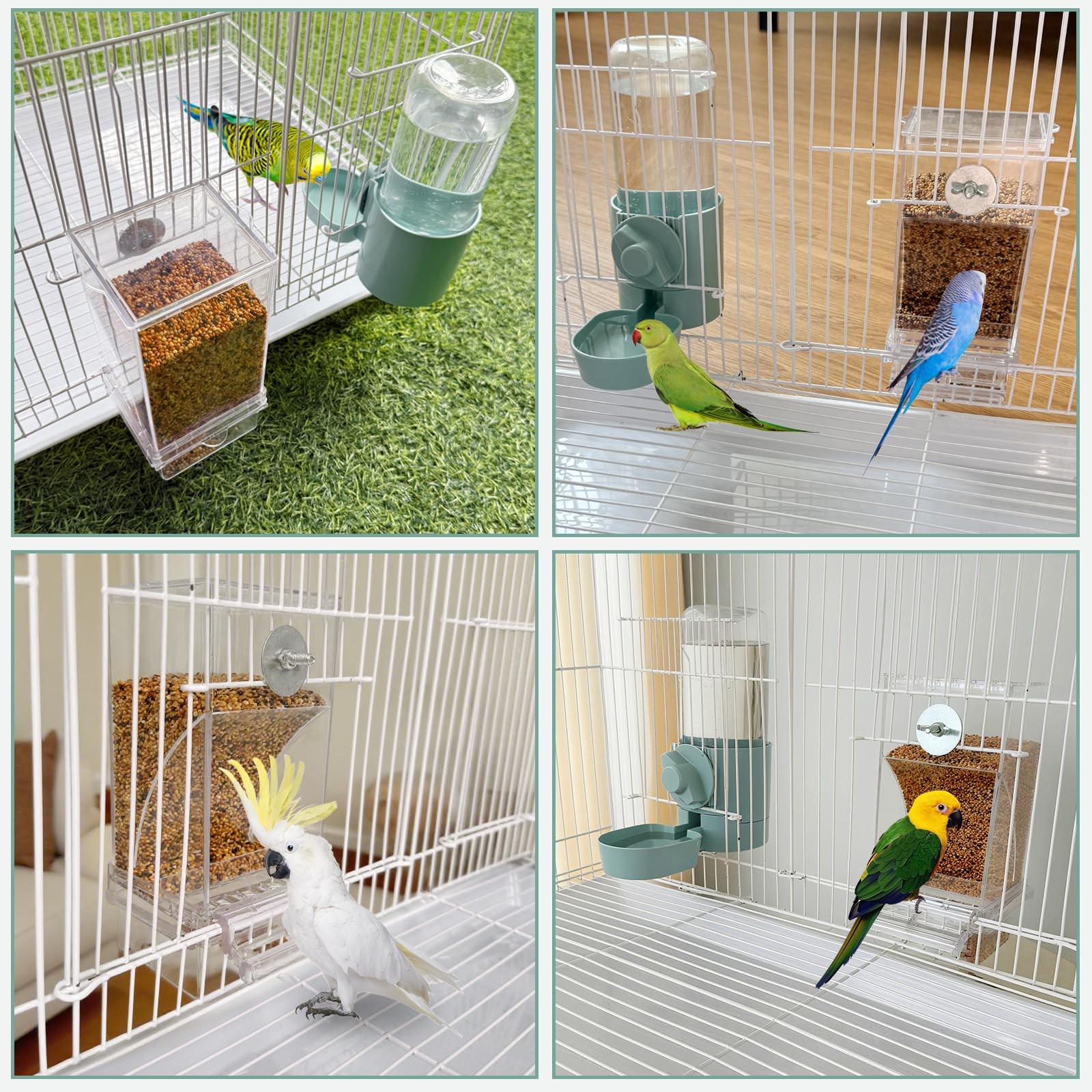 No Mess Bird Feeder Water Dispenser Set, Bird Feeder for Cage, Cage Accessories for Cockatiels, Finches, Budgies and Canaries