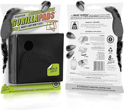Miniatura 4 de Slipstick GorillaPads Almohadillas antideslizantes para muebles, protectores de suelo (juego de 8) topes de goma autoadhesivos de 4 pulgadas para