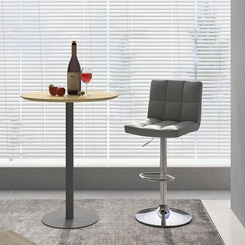 Miniatura 2 de COSTWAY Taburete de bar, moderno taburete giratorio de piel sintética de altura ajustable con respaldo, silla cuadrada de altura de mostrador sin
