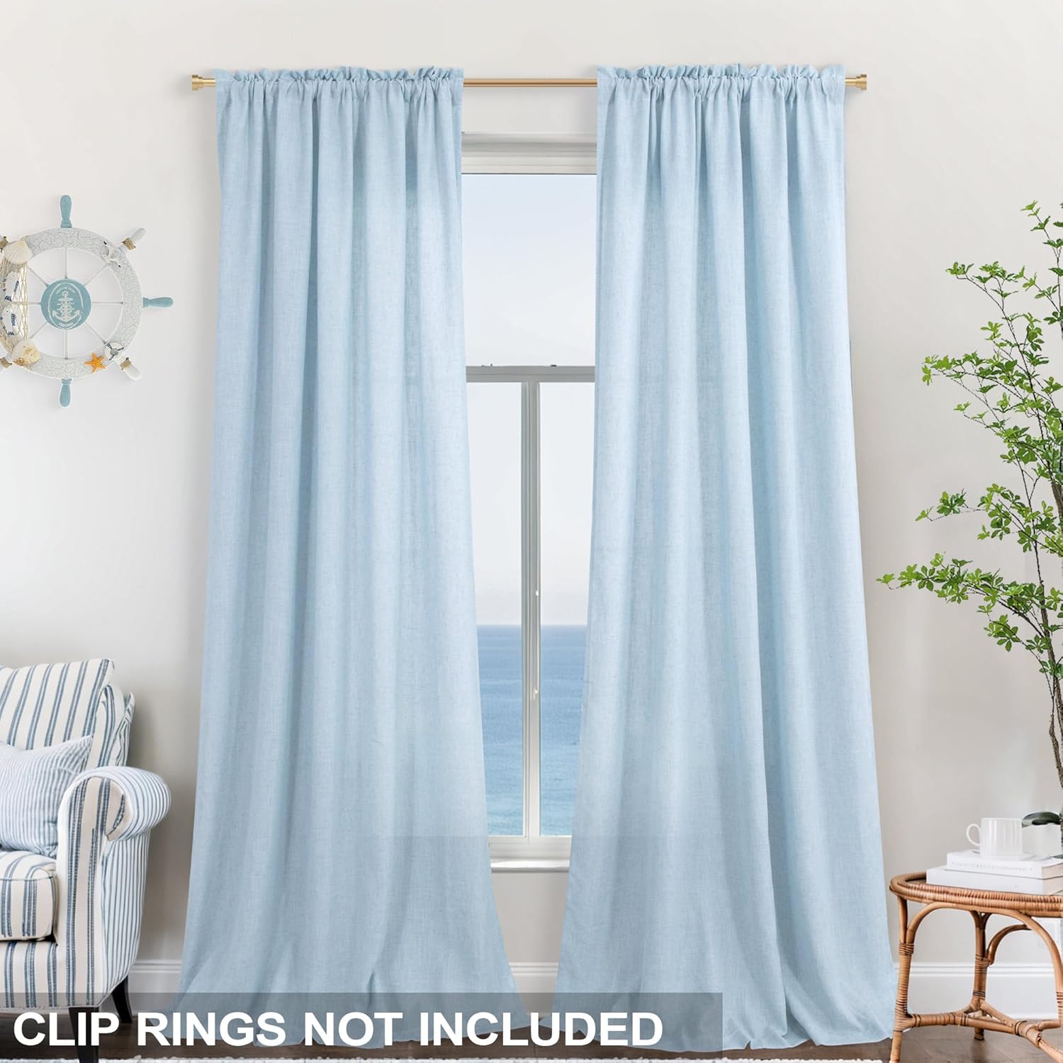 KOUFALL Light Blue Curtains 84 Inch Length for Bedroom,Baby Sky Blue Linen Semi Sheer Curtains 84 Inches Long for Living Room Nursery Girls Kids Room Set 2 Panels - Image 2