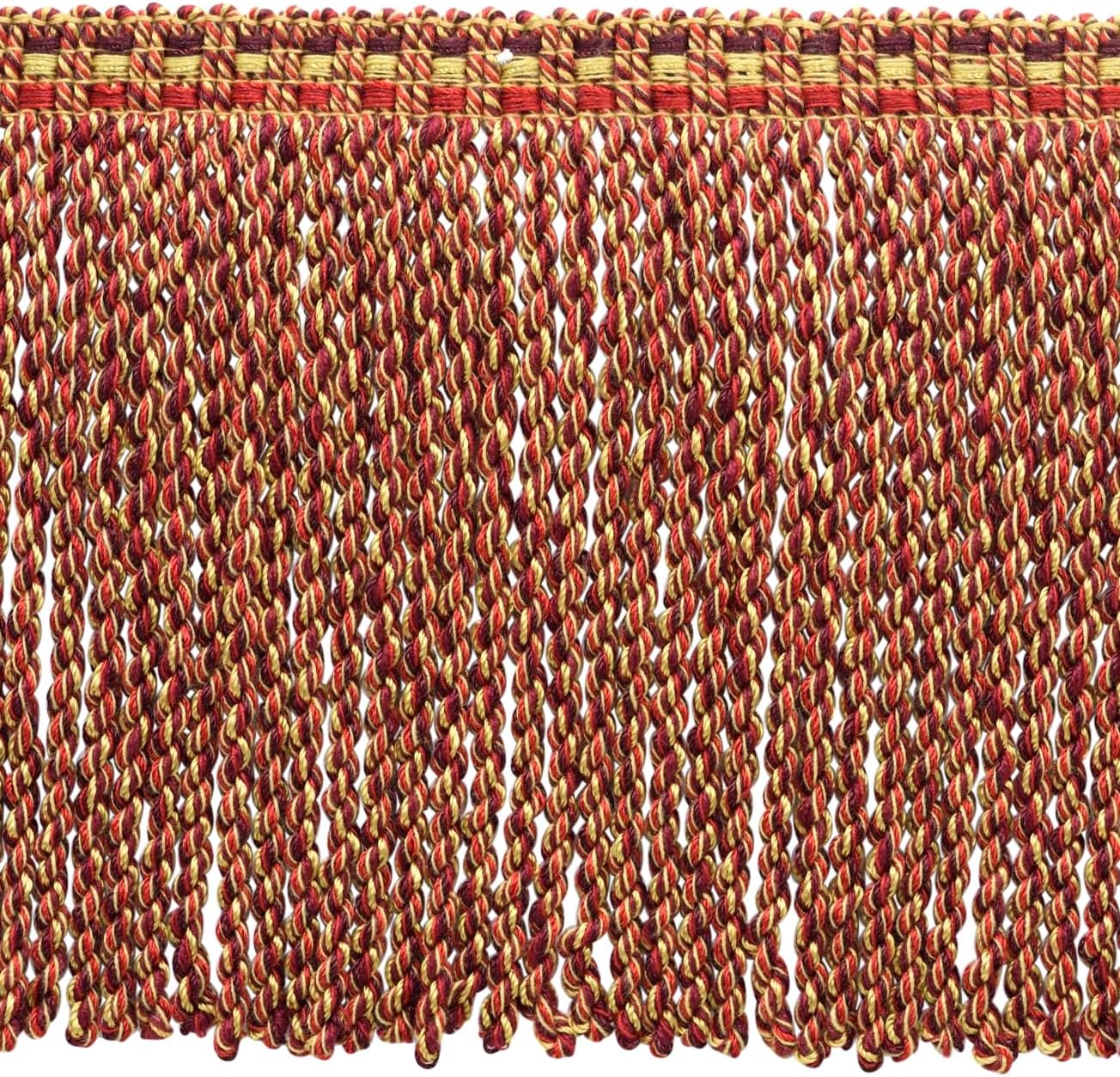 DÉCOPRO 6" (15cm) Beautiful Bullion Fringe Trim with Fancy Knitted Gimp Header, Veranda Collection # BFV6#VNT20 (Pure Black, Green Beige, Khaki Beige) 5 Yard Value Pack (15 ft/4.5m)