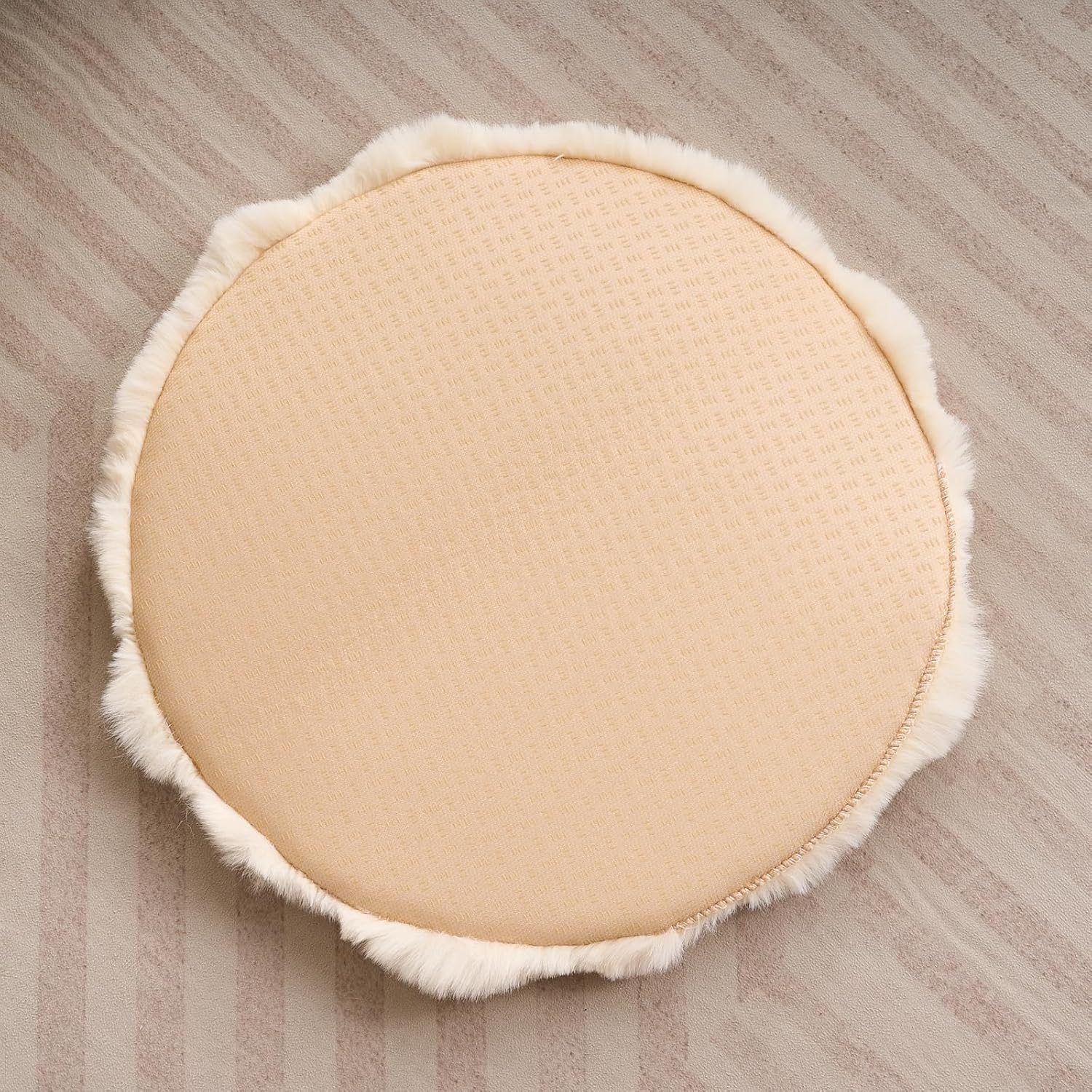 SHENGOCASE Round Faux Rabbit Fur Pet Bed Cushion, 16 inches, Cat Tree Tower Replacement Pad, 4-Pack (Beige)