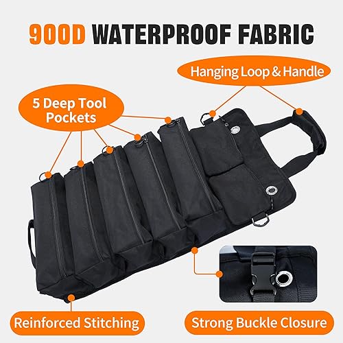 Miniatura 4 de Organizador portátil plegable e impermeable para herramientas con 5 compartimentos y 2 bolsas desmontables, bolsa de herramientas de alta