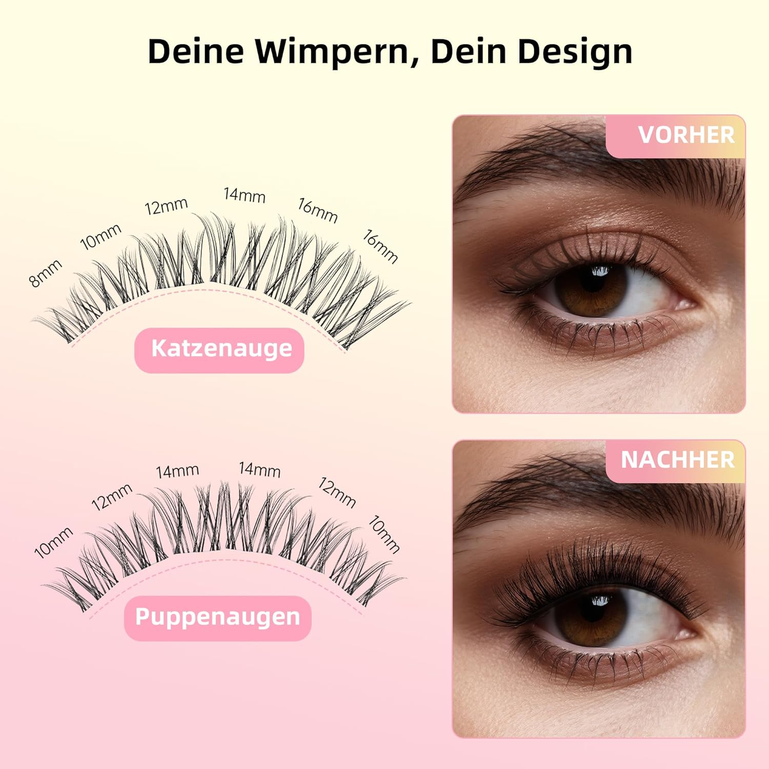 Natural Wispy Lash Clusters Kit, C Curl Soft Individual Lashes 8-16mm, DIY Eyelash Extensions with 0.05mm Thin Invisible Band, DIY Salon Kit with Bond Seal Remover Tweezer, FayJoo AIRY 12 Kit