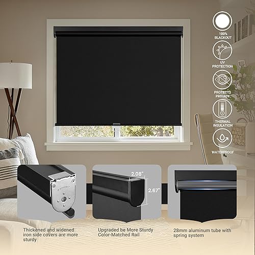 Miniatura 5 de Boolegon Persianas enrollables opacas sin cordón, con protección UV, aislamiento de calor de resorte, ahorro de energía, para oficina en casa,