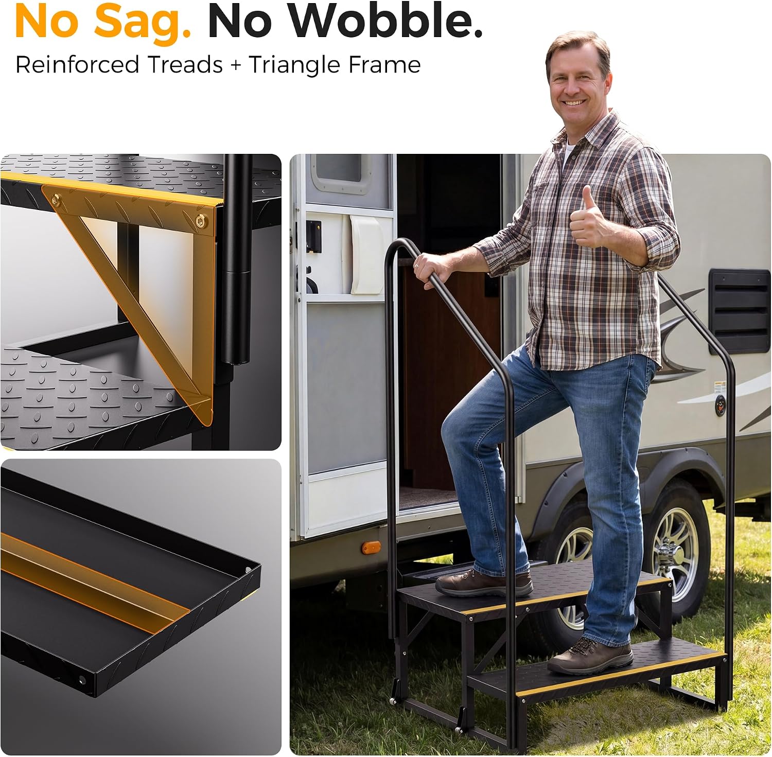 CAMMOO 2-Step RV Steps with Wheels, Per Step 1000LBS Capacity, 304 Stainless Steel Bolts at All Critical Joints, Anti-Slip Treads Entry Steps for Travel Trailer Hot Tub Pool Porch Mobile Home Camper