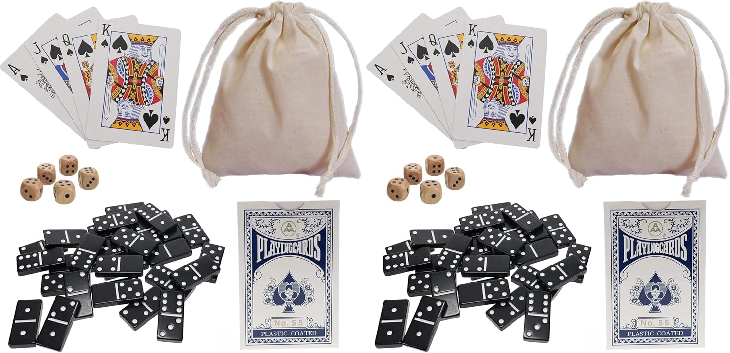 WE Games Double 6 Dominoes Combo Set - 12-in-1 Travel Games for Families and Adults - Dice & Poker Games (Pack of 2)