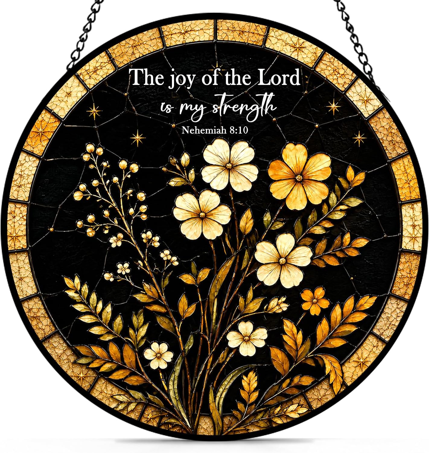 Floral Christian Stained Glass Window Hanging 7.9x7.9in