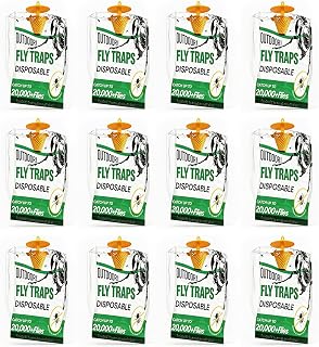 12 Pack Outdoor Hanging Fly Traps, Disposable Water-Activated Fly Catchers for Patio, Yard, Garden, Barn, Ranch, Stable, Campsite & Garbage Areas