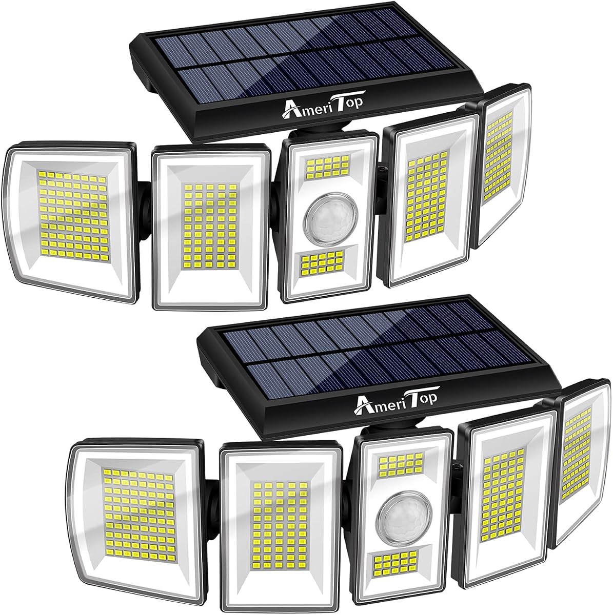 Solar Lights Outdoor 2 Pack, 300 LED Motion Sensor Lights, 5 Heads, IP65