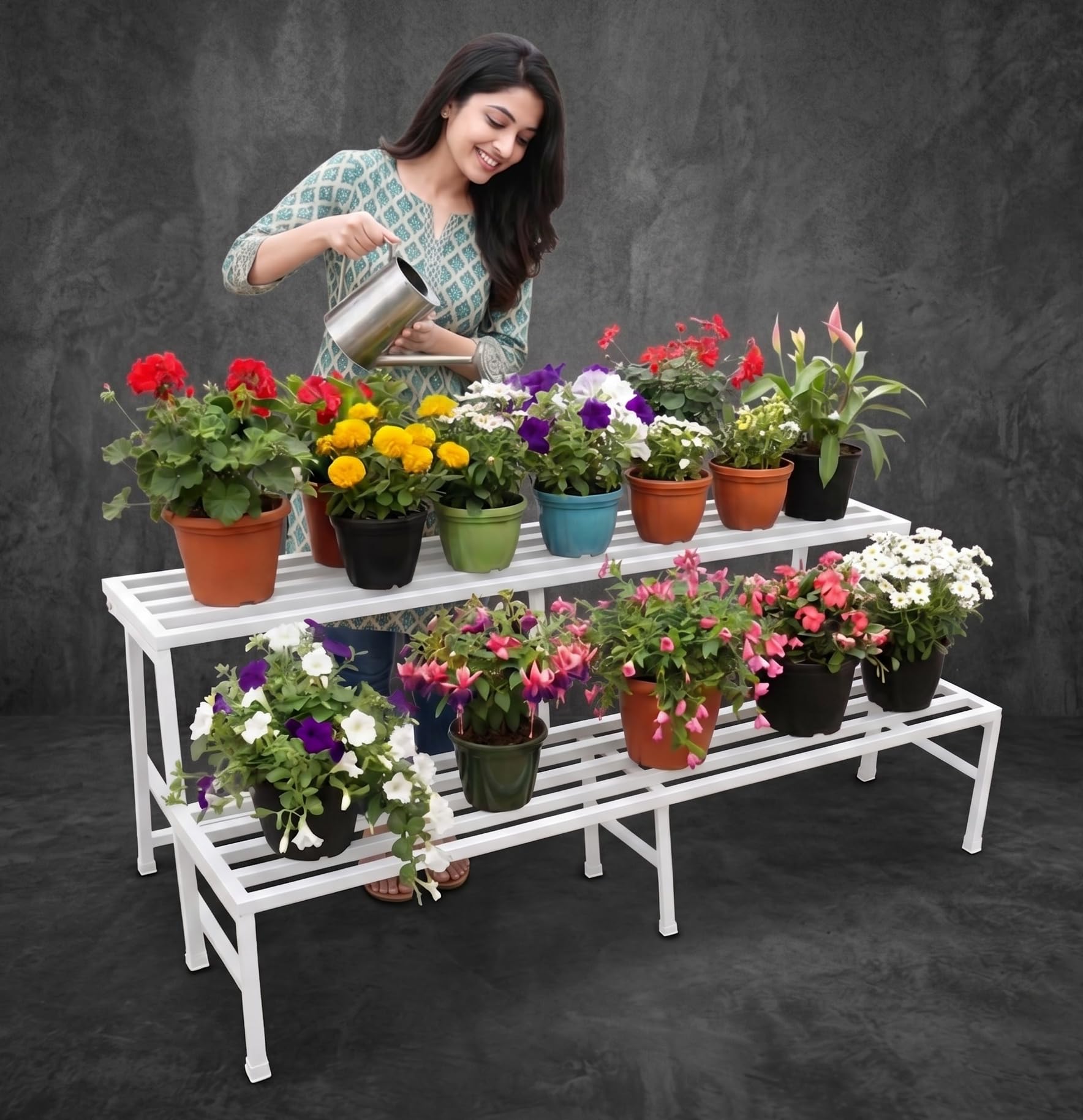 IRON LANDS OAK 2 Step 37 Spectacular 3 Feet Heavy Duty Metal Plant Planter Pot Stand Display Rack Indoor Outdoor for Home Balcony Hotel Terrace and Garden Decor-image-15