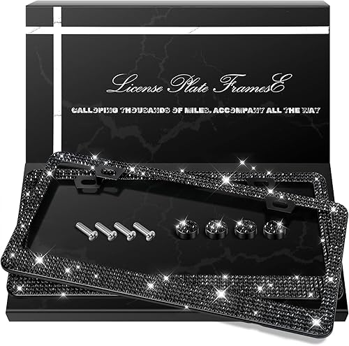 Vista 65 de Paquete de 2 marcos brillantes para matrícula, cubierta de matrícula de automóvil con diamantes de imitación brillantes para mujer, accesorios