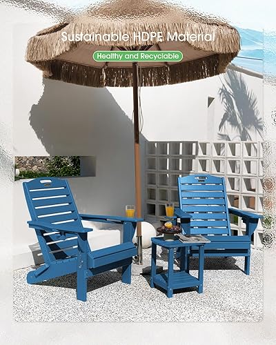 Miniatura 5 de Silla Adirondack plegable HDPE para todo tipo de clima, sillas Adirondack con soporte para tazas, sillas para hoguera al aire libre, silla de césped
