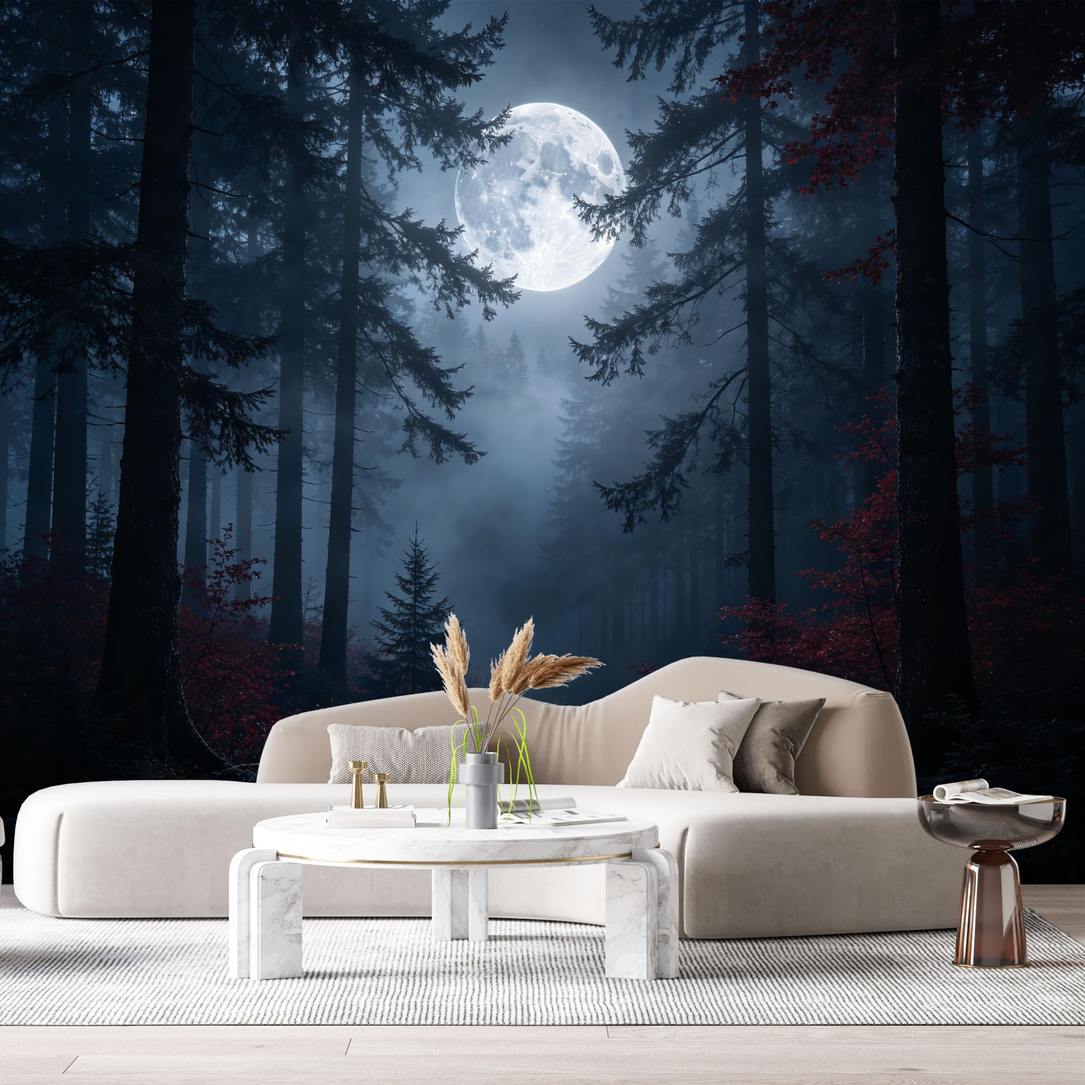 Custom Size Wall Murals Moonlit Forest Landscape Night Trees Mist Dark Woods SelfAdhesive Wall Fabric Removable Large Wallpaper for Photo Living Room