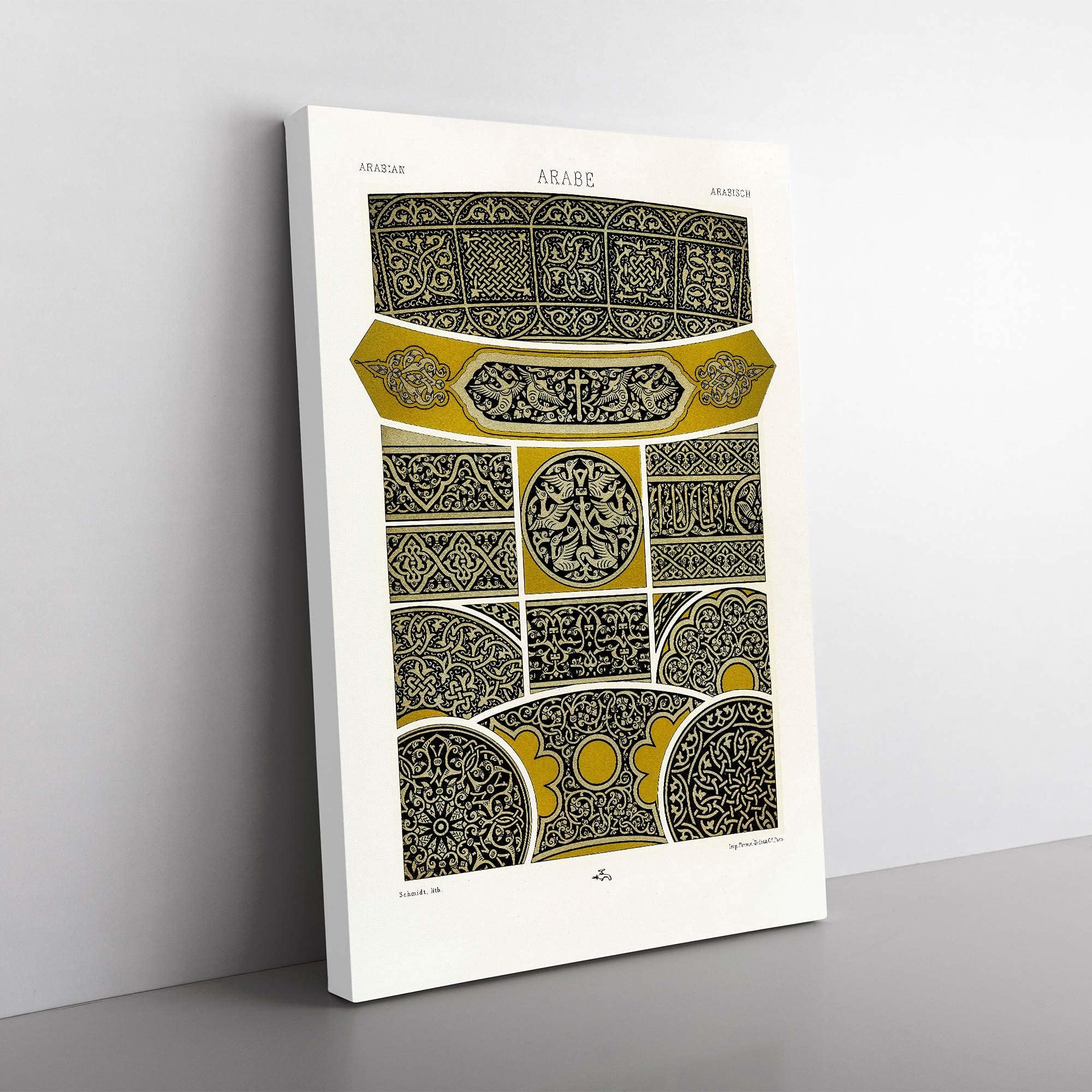 Arabian Themed Pattern by Albert Racinet Canvas Wall Art Print Ready to Hang Picture, 76 x 50 cm (30 x 20 Inch), White, Green, Grey, Black, Cream