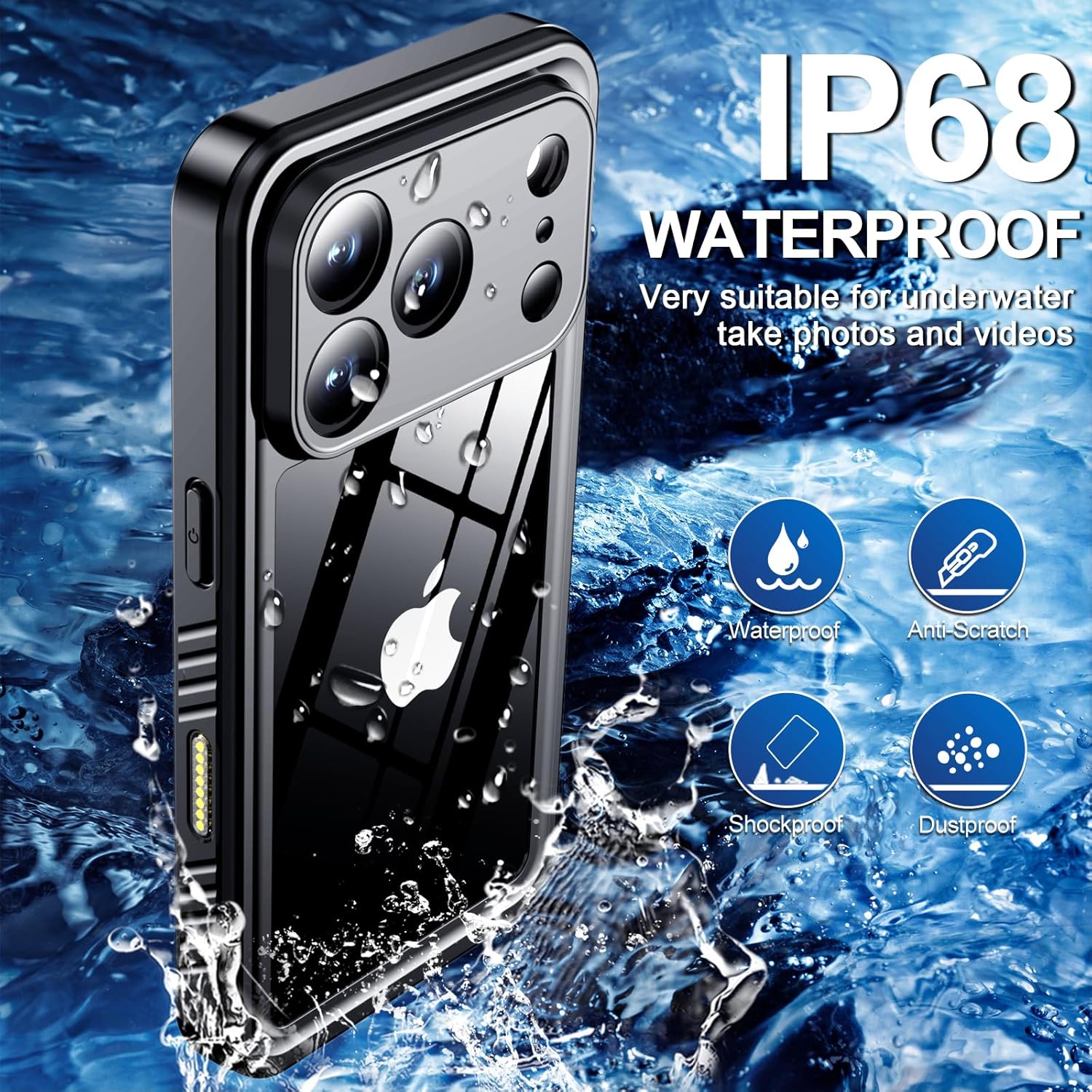 for iPhone 17 pro max case Waterproof,[IPX8 Underwater Case][Full Body Shockproof &15FT Military Dropproof][Built-in Screen Protector][Dustproof]Clear Sound for iPhone17 pro max case 6.9 inch-Black