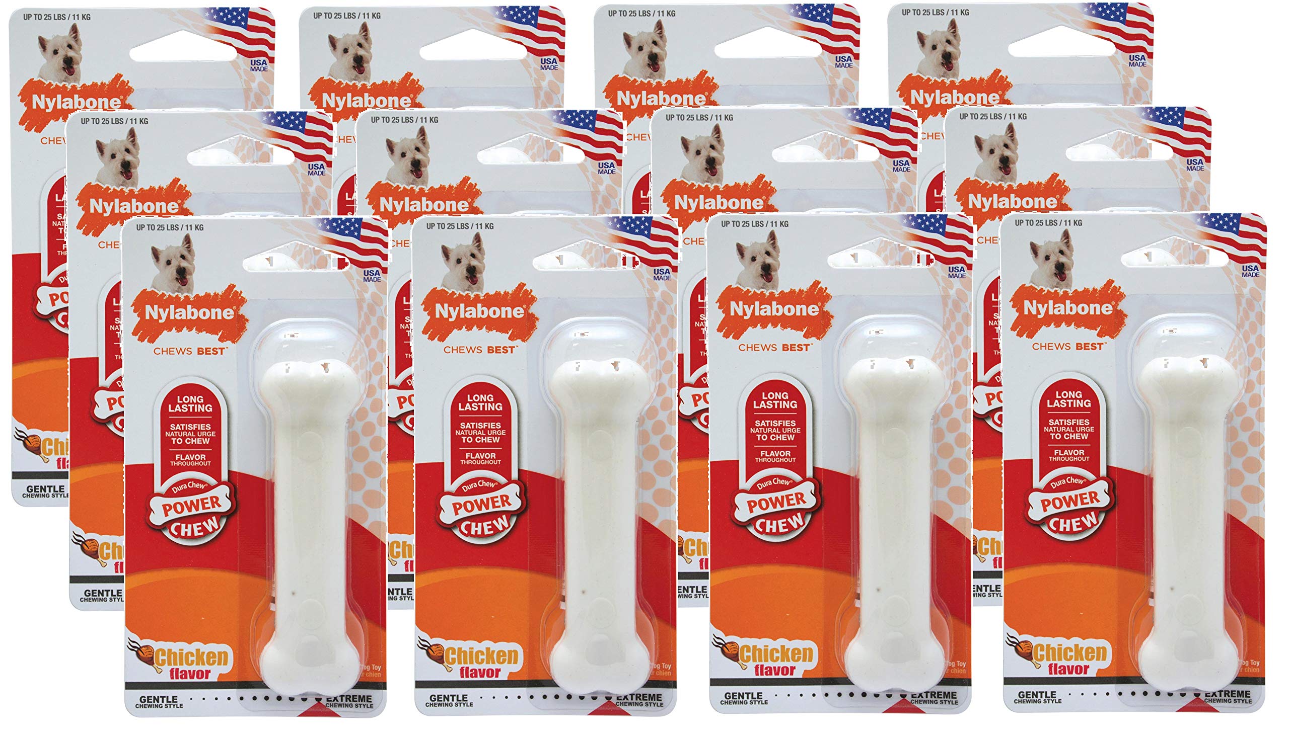 Nylabone 12 Pack of Dura Chew Power Chews Regular Chicken Flavor Dog Chew Toy