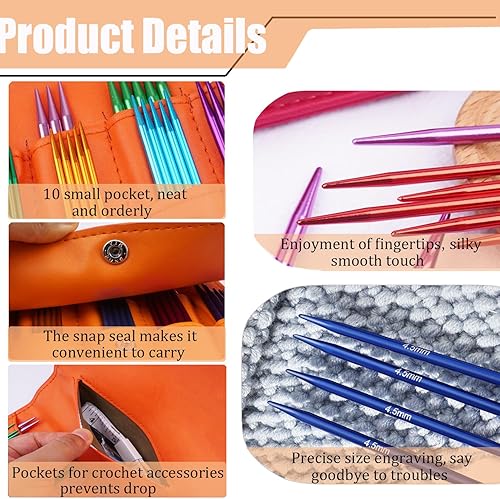 Miniatura 3 de Weabetfu Juego de 40 agujas de tejer de doble punto de aluminio de 7.9 pulgadas de longitud, kits de tejer para manualidades creativas hechas a mano
