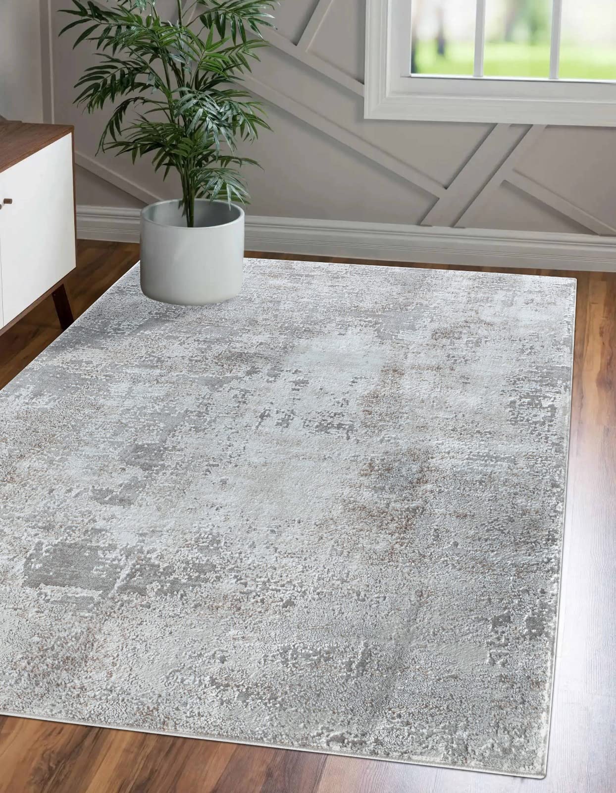 Glory Rugs Modern Abstract Area Rug 5x7 Cream Gold Faded Soft for Living Room Bedroom Home and Offic