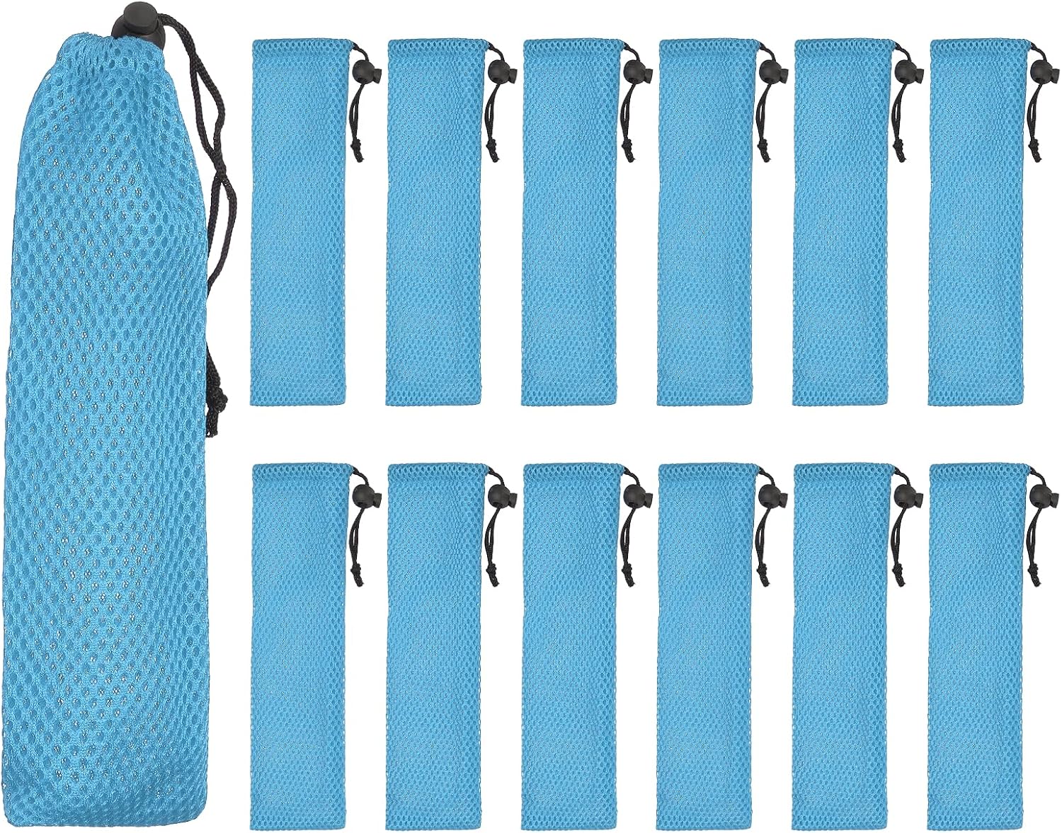 uxcell 12 Pcs Pouch Bag Straw Carrying Cases, Portable Cutlery Sleeve Chopstick Case Utensil Bag for Home Travel Outdoor Storage Fork Spoon Chopsticks, S & Blue