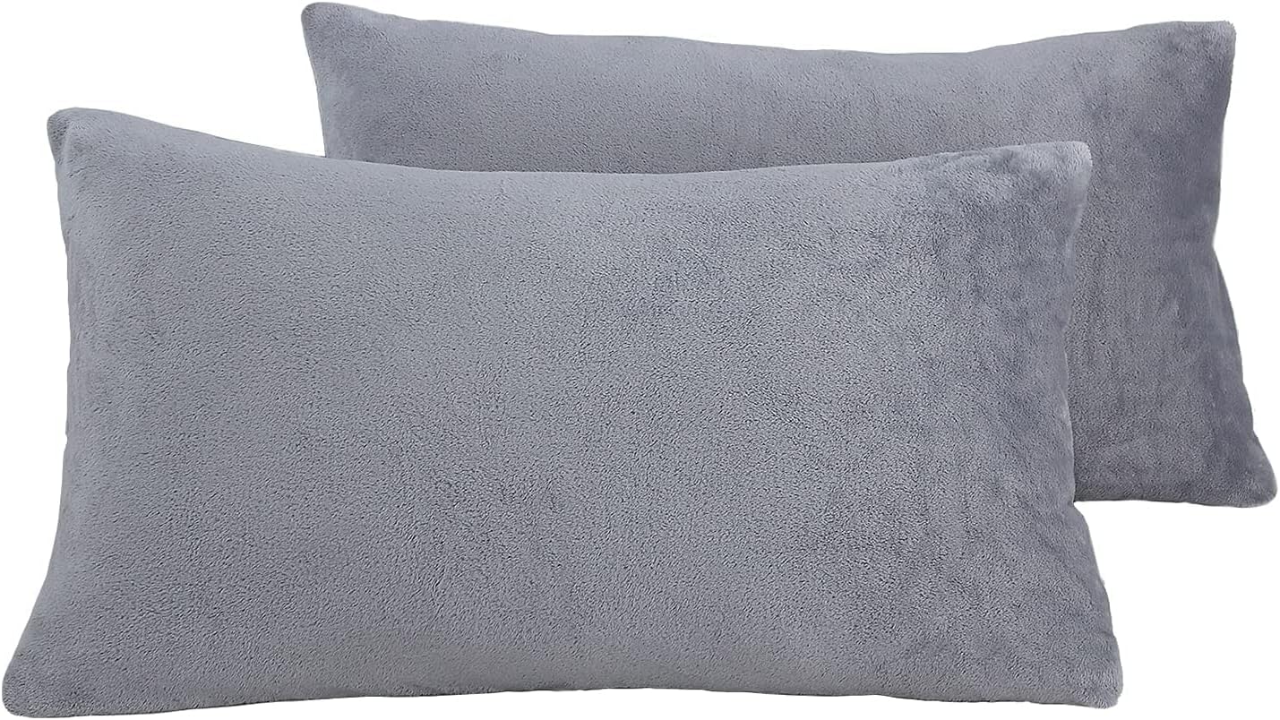 King Pillow Cases 2 Fuzzy Pillow Case Covers Zip, Plush Velvet