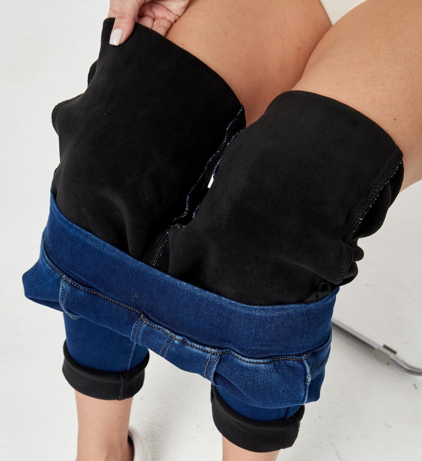 Yehopere Women's Fleece Lined Jeans Winter High Waist Pull On Skinny Denim Pants Thermal Flannel Lined Jeggings - Image 3