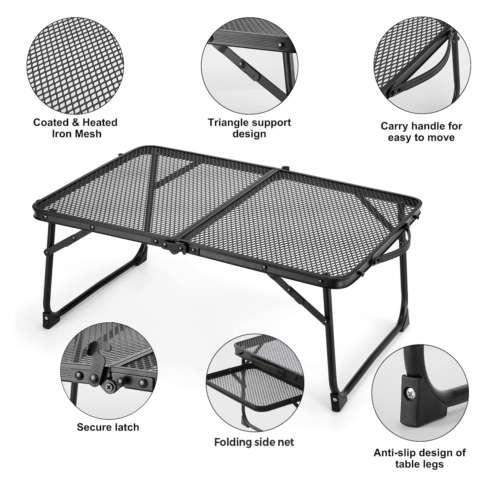 Przenośny składany kempingowy stół do grillowania, na zewnątrz kempingowy stół piknikowy z panelami przedłużającymi po obu stronach, ultralekkie aluminium, odpowiedni na zewnątrz, na plażę, grill,