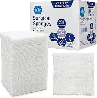 MED PRIDE Surgical Sponges 200 Pack 4'' x 4'', 8 ply -Gauze Pads Non sterile -First Aid Wound Care Dressing Sponge Woven Medical Nonstick, Non Adherent Mesh Scrubbing Bandages Disposable, Absorbent