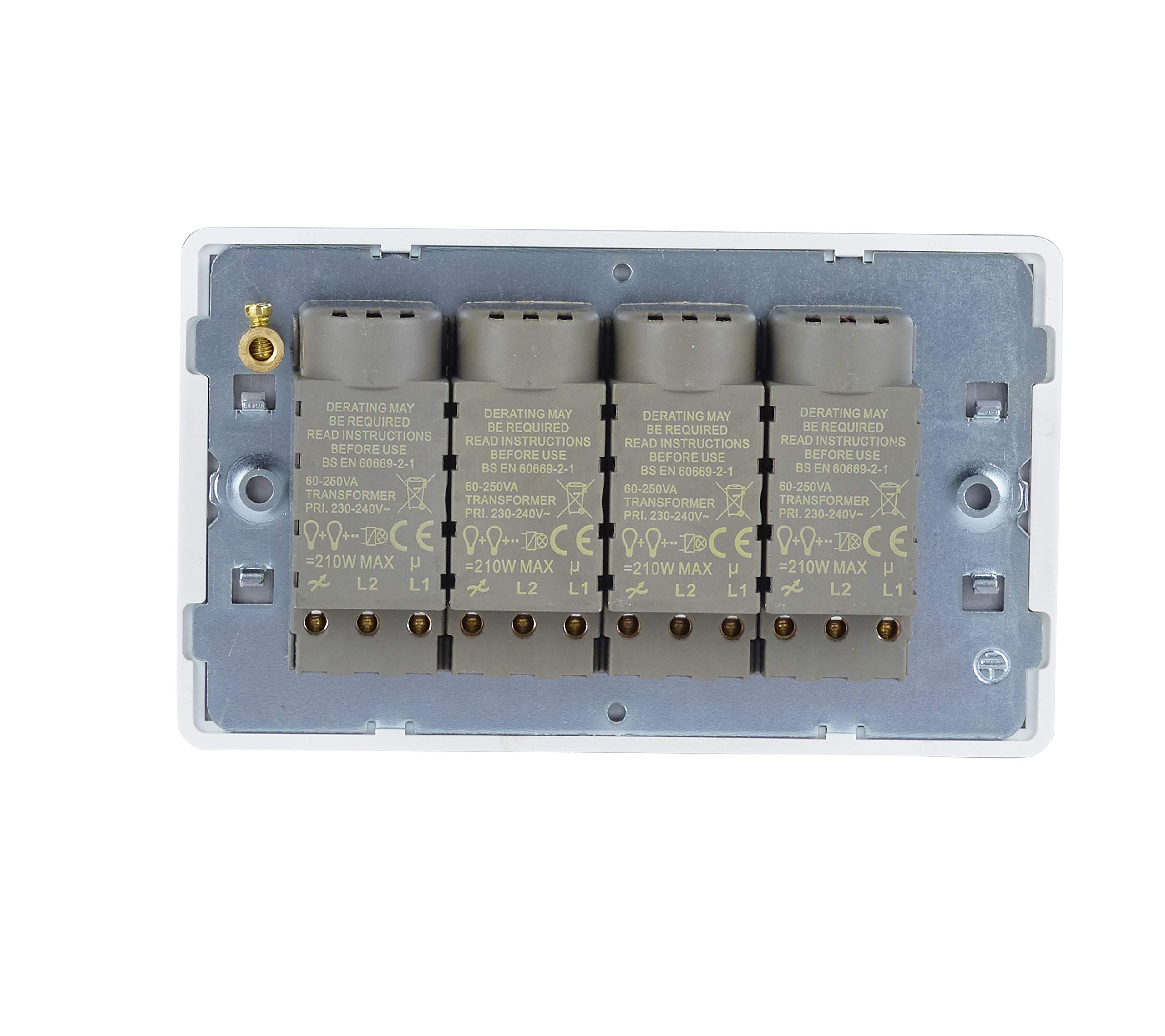 Schneider Electric GU6442CPW - Interruttore dimmer senza viti, 250 W/VA, 4 uscite, 2 vie, principale e LV, bianco