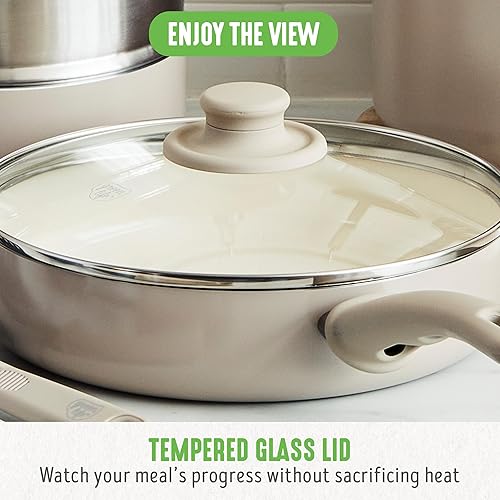 Miniatura 10 de GreenLife - Juego de 16 piezas de ollas y sartenes antiadherentes, mangos de agarre suave, sin tóxicos, sin PFAS, ollas y sartenes de cerámica, apto