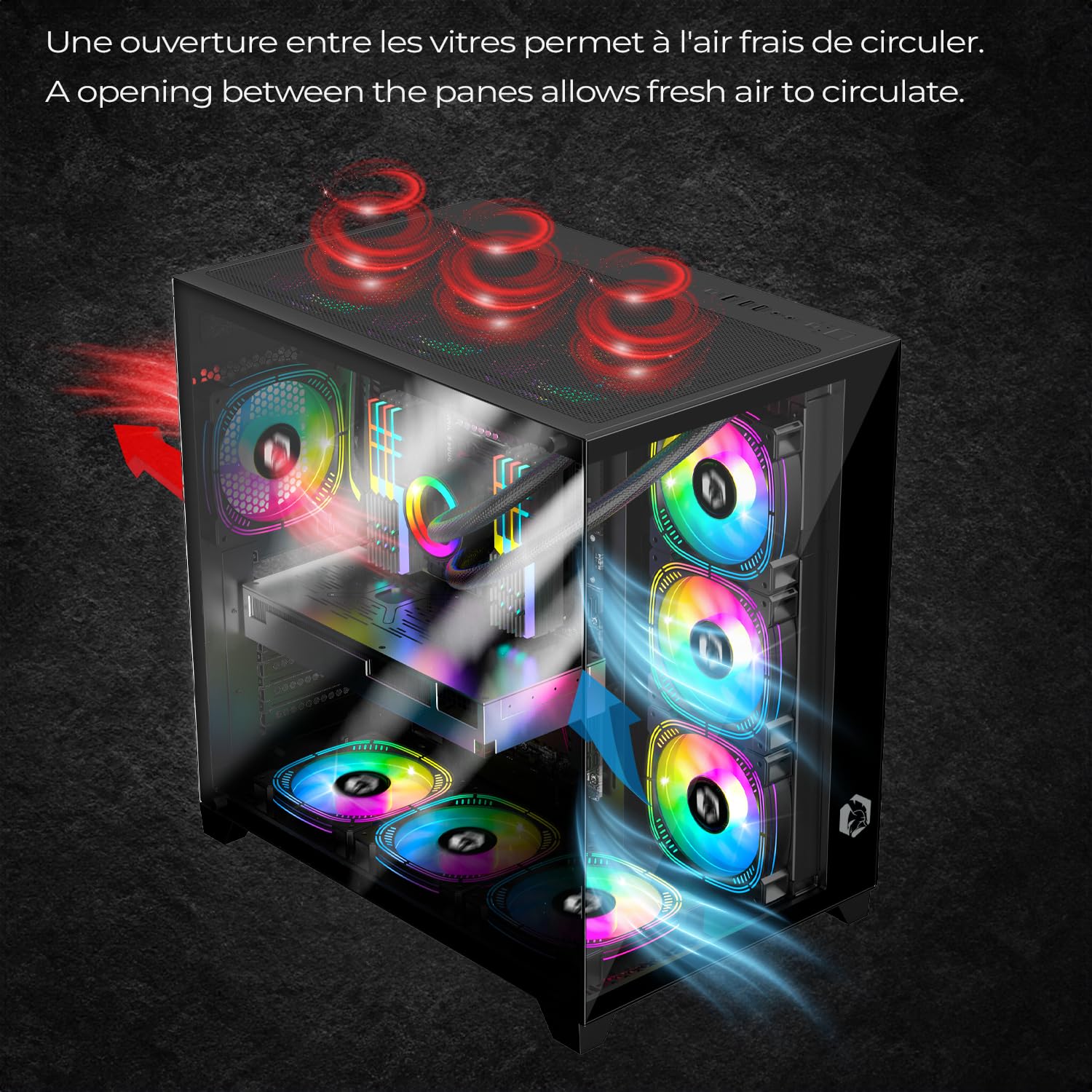 EMPIRE GAMING - Boitier PC Gamer CL-242 - PWM ARGB Grand Tour ATX, Micro-ATX et ITX - 7 Ventilateurs 120mm 3 pins 5 Volts LED RGB Adressable - MB Sync - Mid Tower Noir