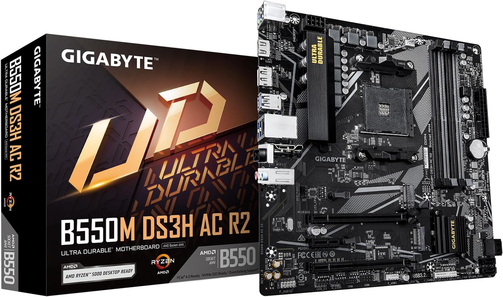 GIGABYTE B550M DS3H AC R2 AMD AM4 mATX Motherboard, Supports Ryzen 5000/4000/3000 Series Processors, DDR4, 5+3 Power Phase, 2X M.2, PCIe 4.0, WIFI5, GbE LAN, PCIe EZ-Latch, WiFi EZ Plug, RGB Fusion