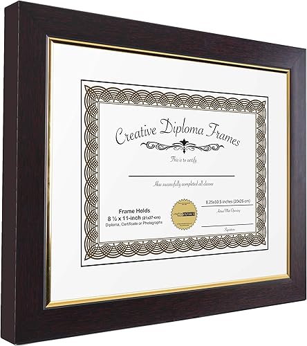 Vista 3 de Creative Picture Frames Marco de diploma de caoba de 10 x 13 con borde dorado, incluye caballete de vidrio blanco y ganchos de pared instalados