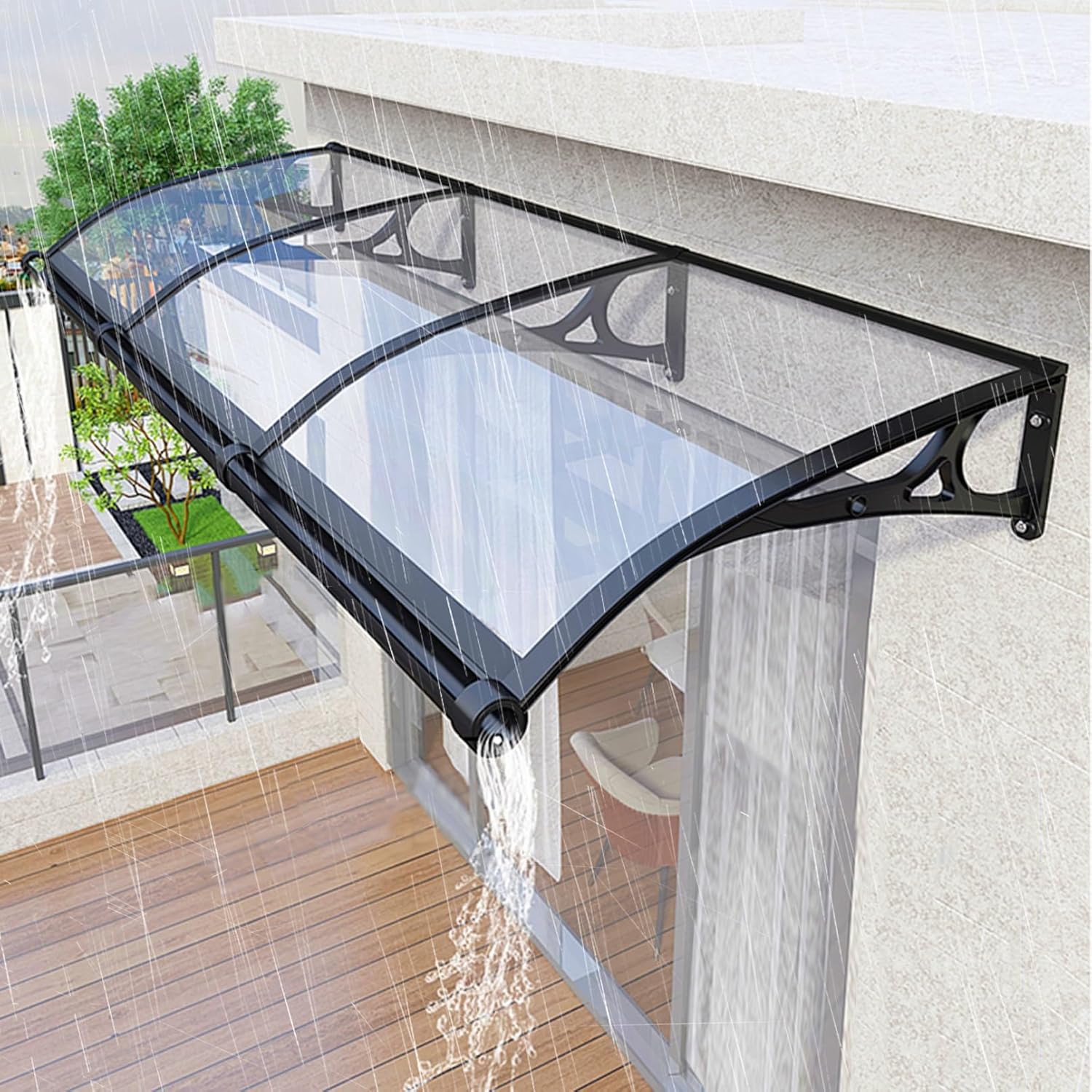 Window Awning Door Canopy Wall Mount Rain Shelter Clear Polycarbonate Cover Outdoor Front/Back Door Patio Porch Garden Awnings Canopy UV Rain Snow Sunlight Protection ( Color : Clear , Size : 32"x173"