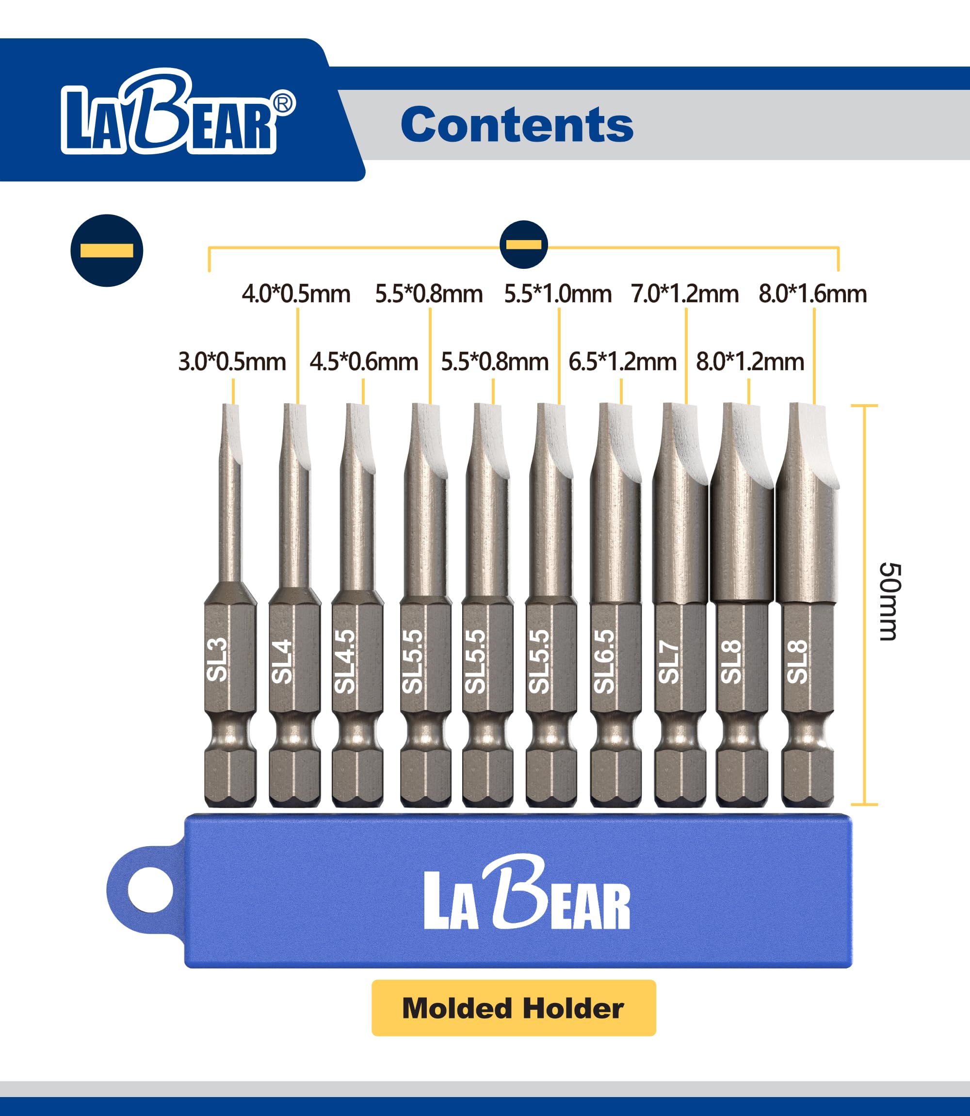 8 Stück Magnetische Schlitz-Schraubendreherbits – SL3, 25 Mm Lang, 6,35 Mm Sechskantschaft Aus S2 Stahl