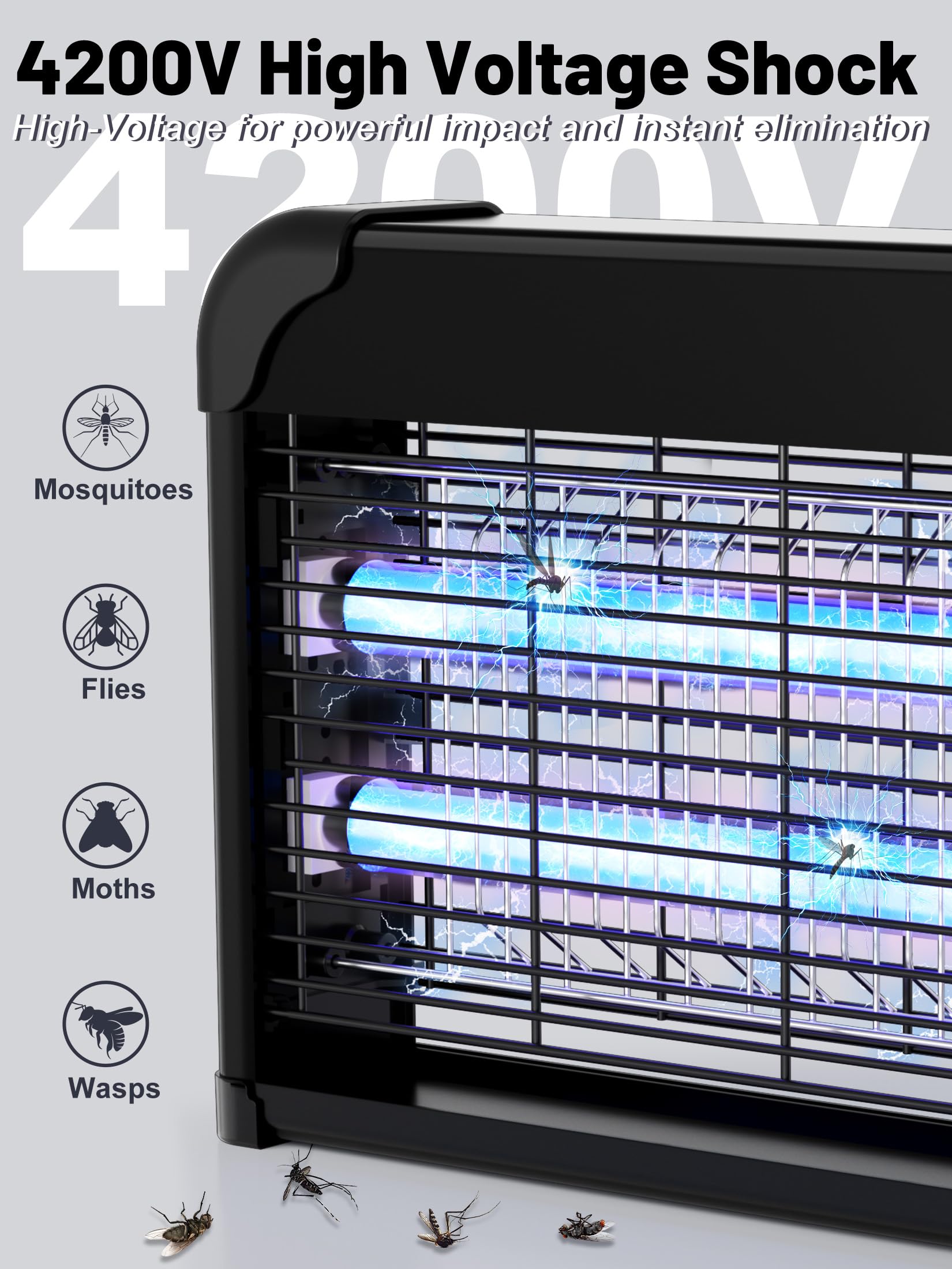 LioTresk Electric Fly Zapper, Mosquito Killer for Home Use, Powerful 4200V Bug Zapper with 20W UV Light, Safe & Silent Fly Control for Indoor Outdoor - 4