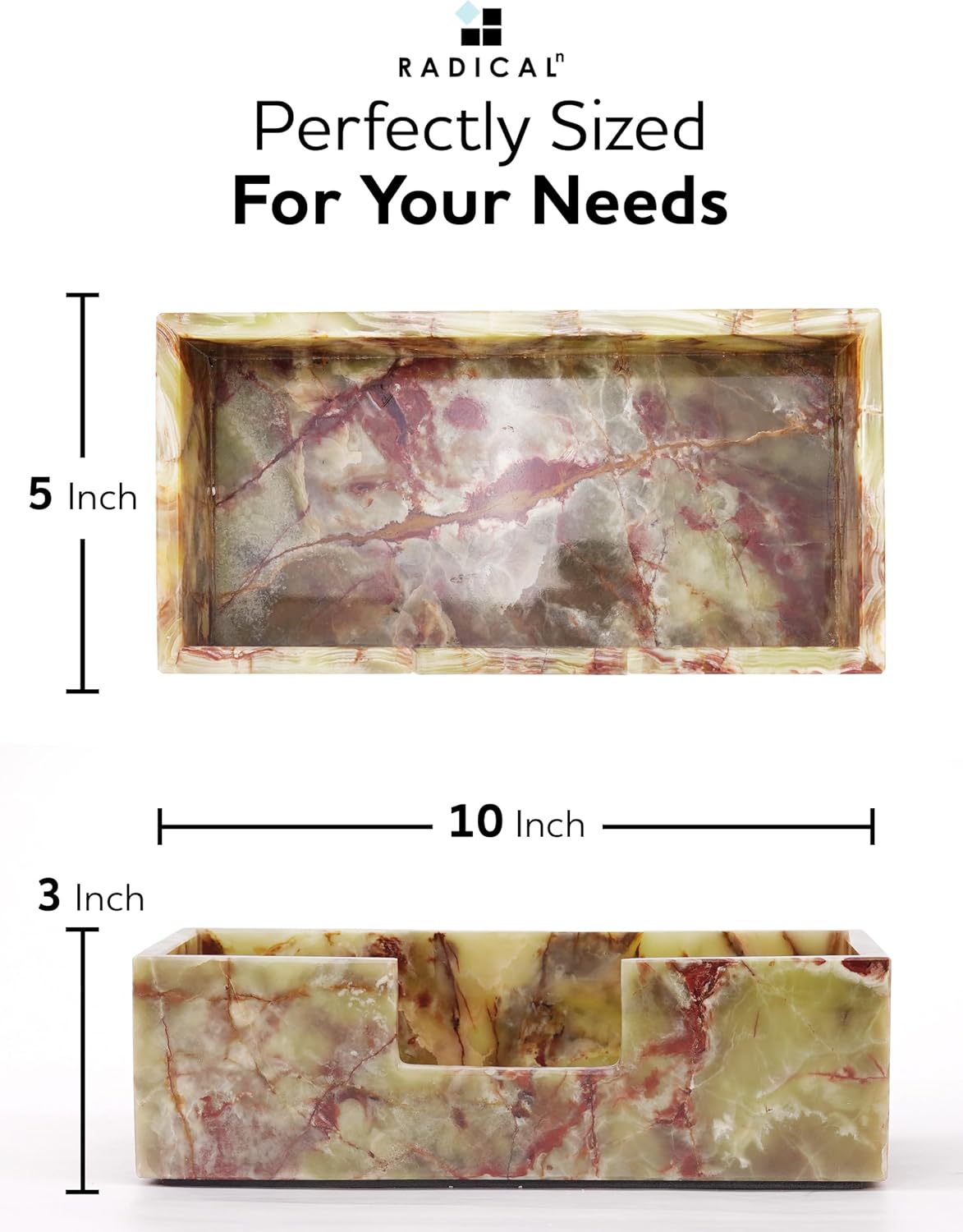 Radicaln Marble Tissue Box Cover 10x5 Inch Handmade Green Decorative Tissues Box Holder for Office Desk & Bathroom Counter Organizer, Rectangle Napkin Holder for Home Decor