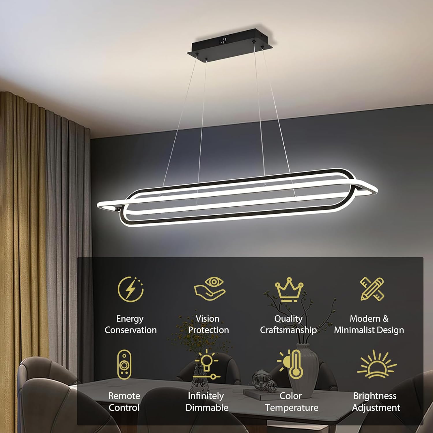 Modern LED Pendant-Light Dimmable-Chandelier Height Adjustable Light Fixture Dining Lighting-Fixture with Remote-Control Hanging Restaurant-Lamps