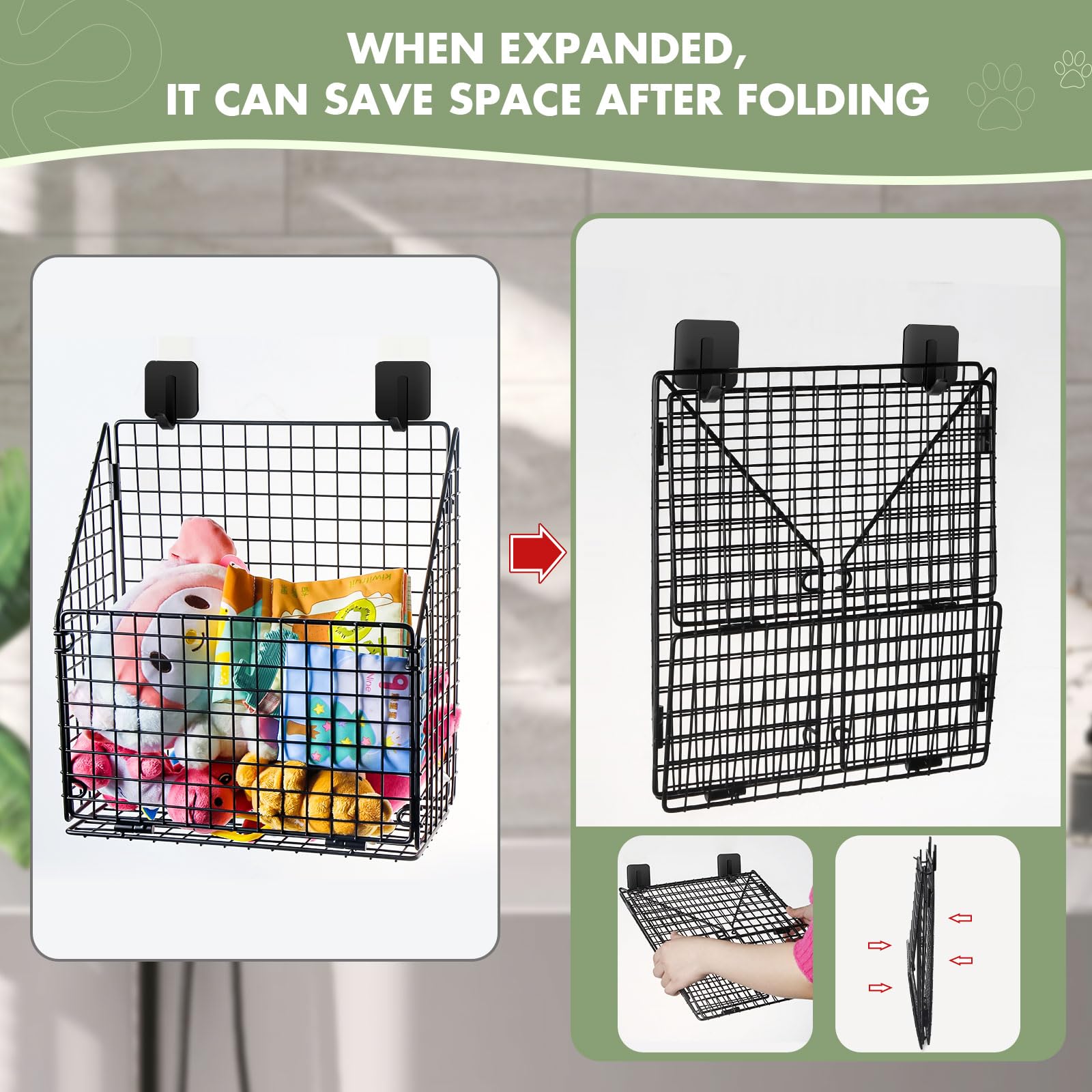 2 Pack Bath Toy Storage Organizer Basket, Large Metal Foldable Bathtub Shower Organizer, Wall Mounted Hanging Shower Basket - Image 4