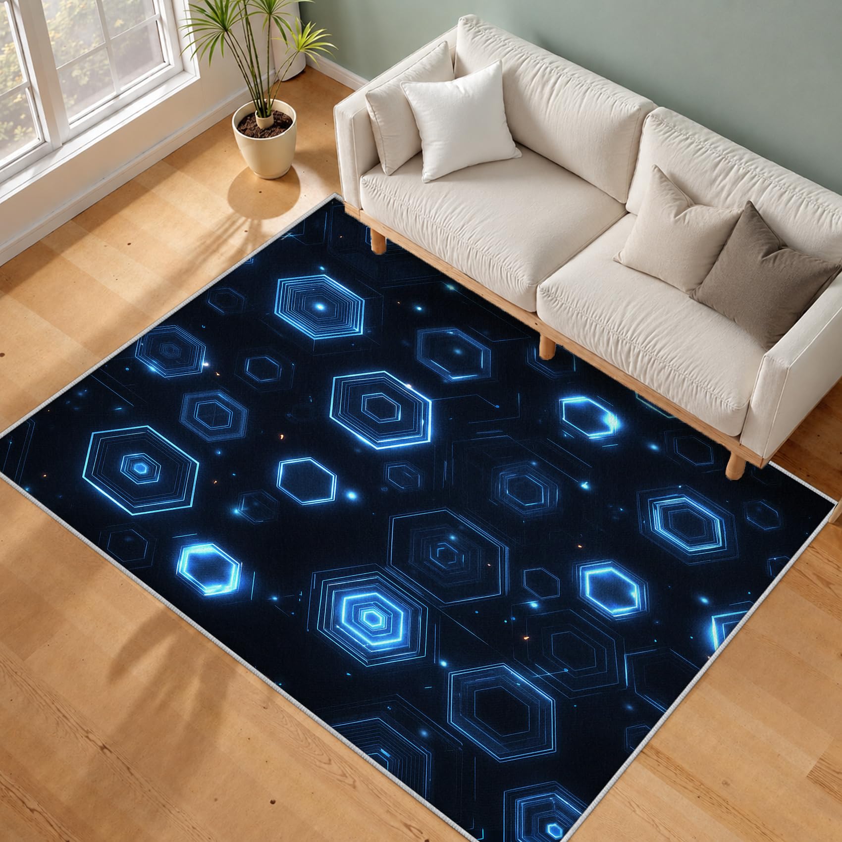 Générique Tapis Salon Gaming 150x210 Grand Tapis Nid d'abeille Bleu Marine