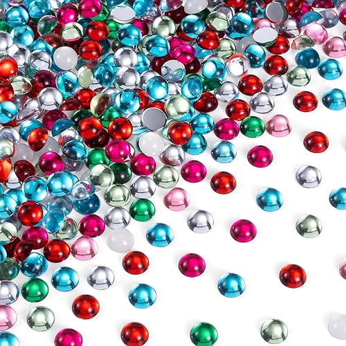 200 piezas de gemas de plástico de cabujones acrílicos, cuentas sueltas de cabujón acrílico redondo con parte trasera plana para bricolaje, funda de