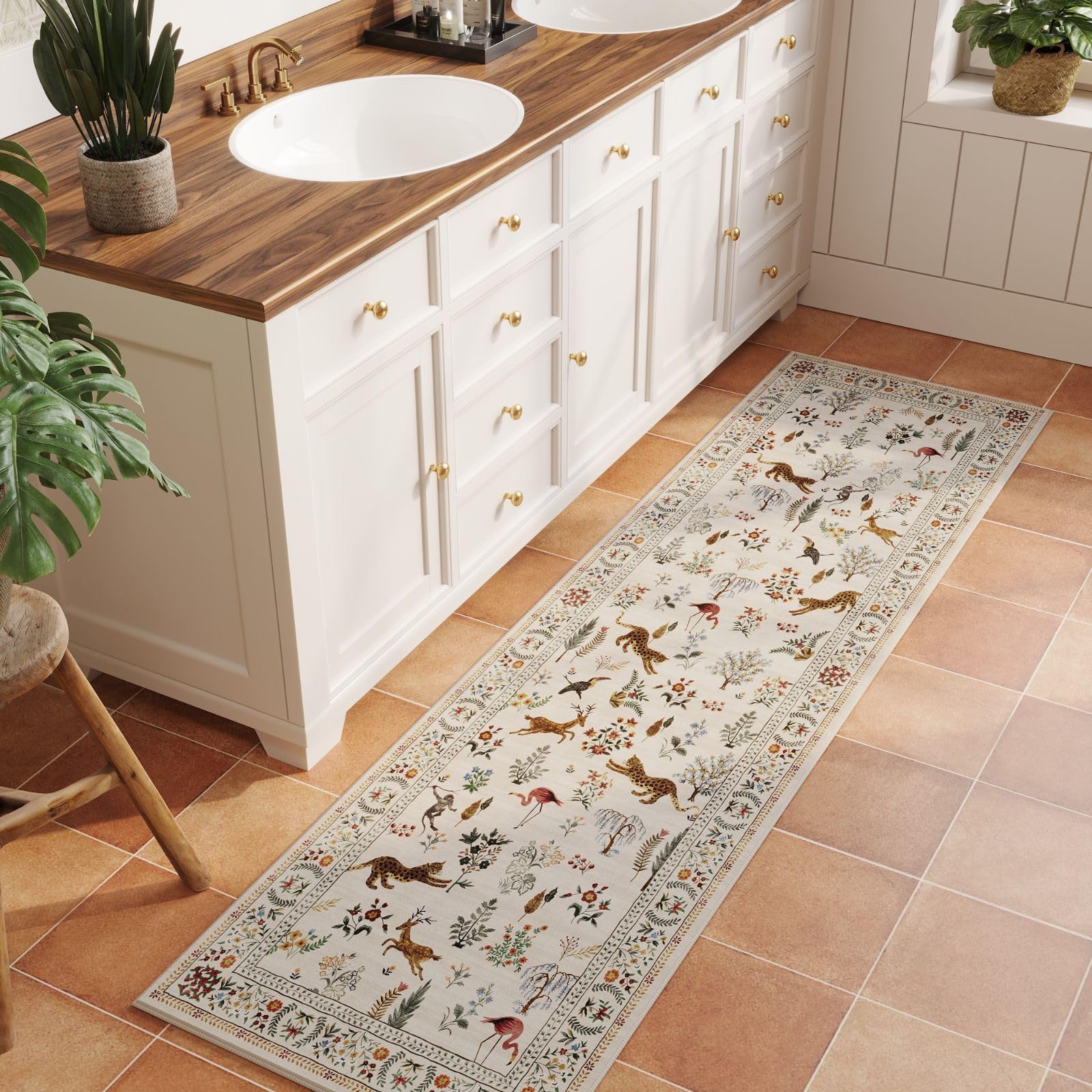 Rutschenfester Läuferteppich 60x25 Cm – Waschbar, Mit Blumenmuster, Für Küche & Bad