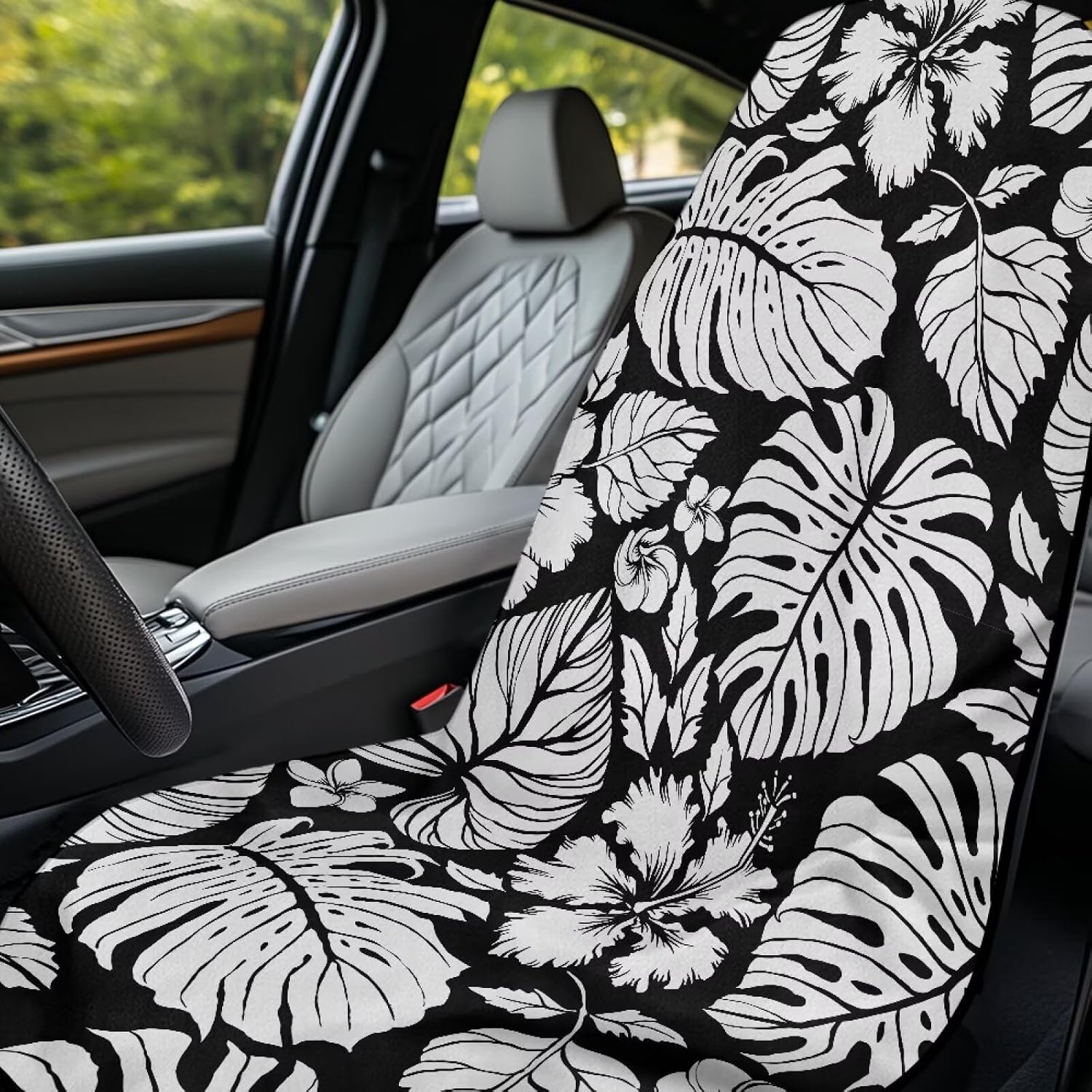 Dreaweet Tropical Print Car Seat Cover Towel 1 Pack Palm Leaf Car Seat Sweat Protector,Universal Fit Most Vehicle SUV Trucks Van,Microfiber Sweat Towels for Gym,Yoga,Workout,Travel,Sports