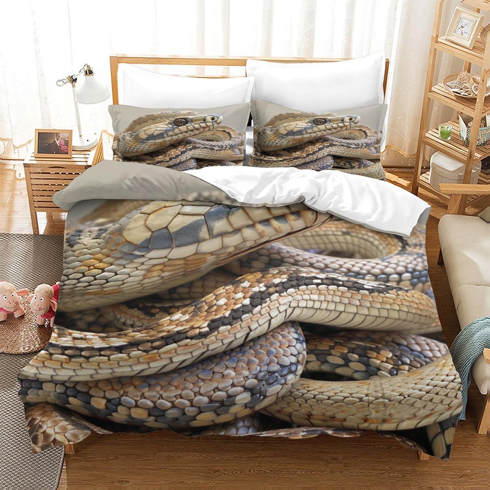 P1S9U7W5Y 3D Printed Snake Skin Pattern Duvet Cover Set 3pcs Microfiber Reptile Bedding Set Single（140x200cm）