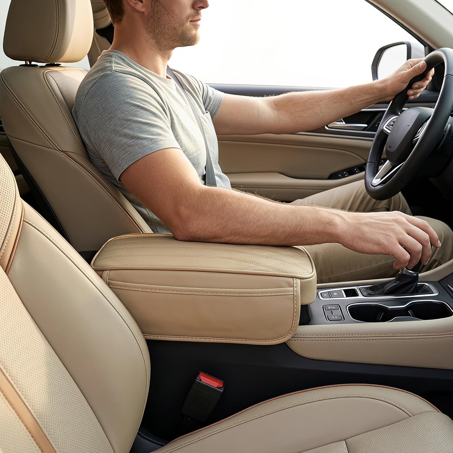 YARNOW Auto Center Console Cover: PU Leather Armrest Cover with Storage Bags - Scratch & Wear Resistant for Car Armrest Storage Box