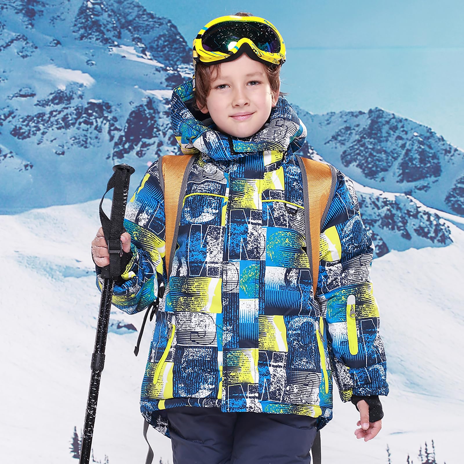 Costume de Ski Enfant Garçon Ensemble 2pcs Veste + Pantalons Combinaison de Ski Fille à Capuche Imperméable Coupe-Vent