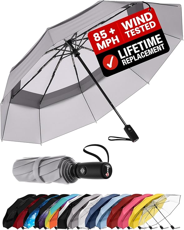 Amazon.com: Repel Umbrella Windproof Auto Folding Travel Umbrella - Withstands Winds up to 85MPH, For Rain and Sun – Strong, Compact, Durable, Light & Portable For Women & Men, Fits Backpack & Cars - Gray : Clothing, Shoes & Jewelry