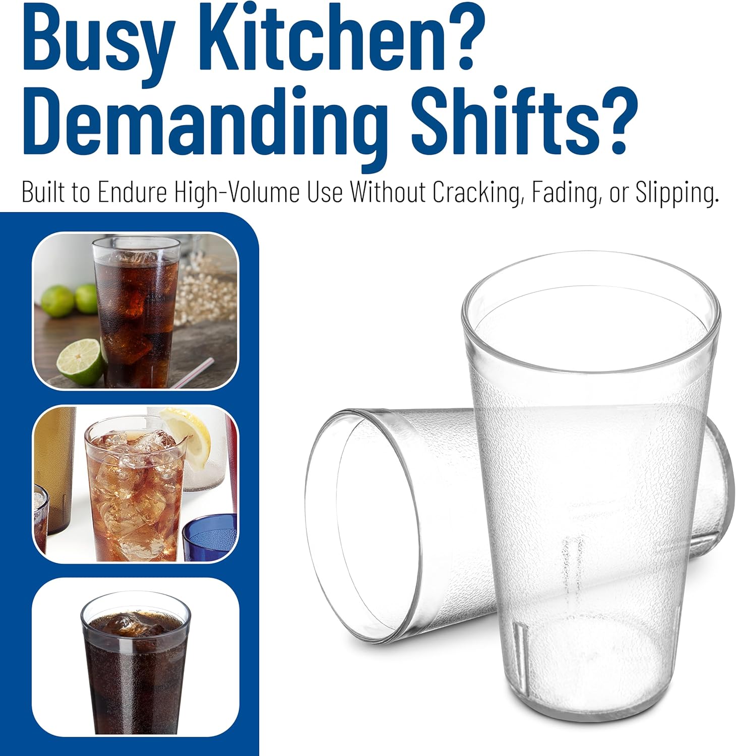 Carlisle FoodService Products Stackable Tumbler Plastic Tumbler with Pebbled Exterior for Restaurants, Catering, Kitchens, Plastic, 20 Ounces, Clear, (Pack of 72)