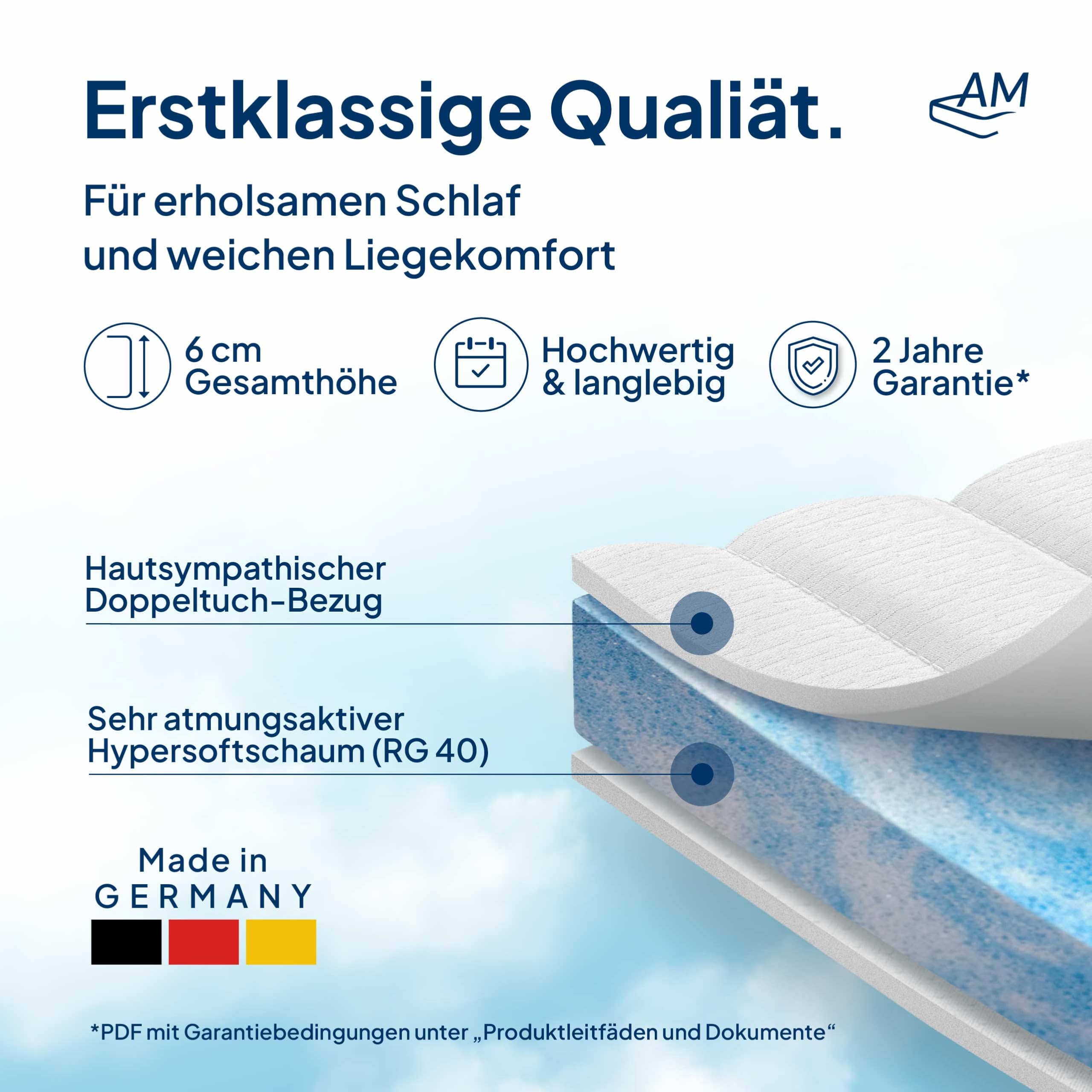 AM Qualitätsmatratzen Sobrecolchon Premium 110x200 cm Suave - Cubre colchon Made in Germany - Topper H1 Certificado Oeko Tex - Topper 110x200 Adaptable y Suave con Funda con Cremallera Lavable